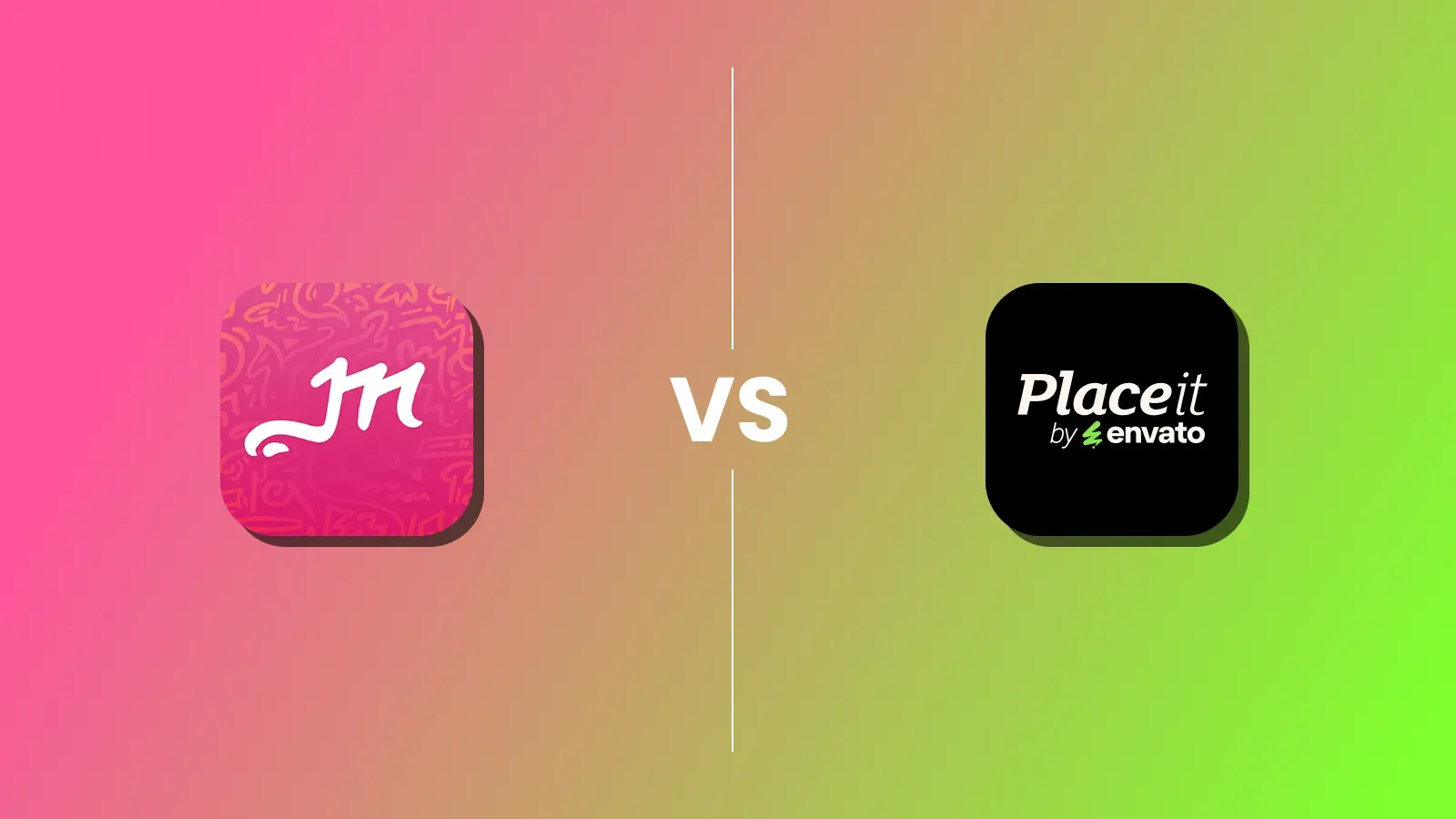 Mockey vs Placeit graphic with both logos and 'VS' on a gradient background